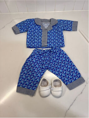 Doll Clothes for 15 inch American Bitty Baby Doll Blue 2 piece Pajamas PJs